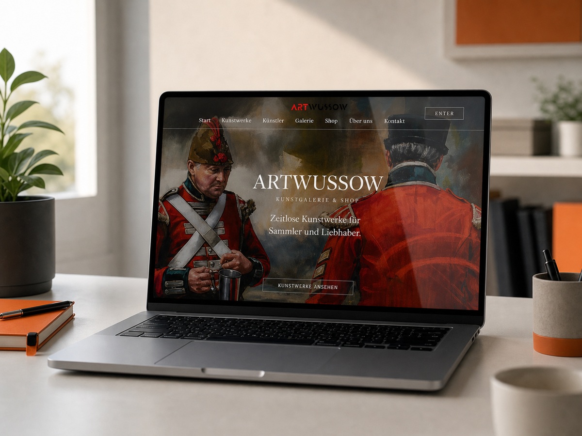 Online-Shop einer Kunst-Galerie auf einem Laptop