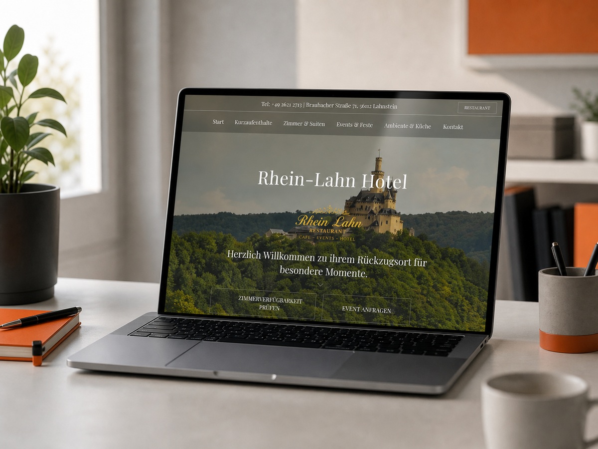 Website eines Hotels in Lahnstein bei Koblenz auf einem Laptop