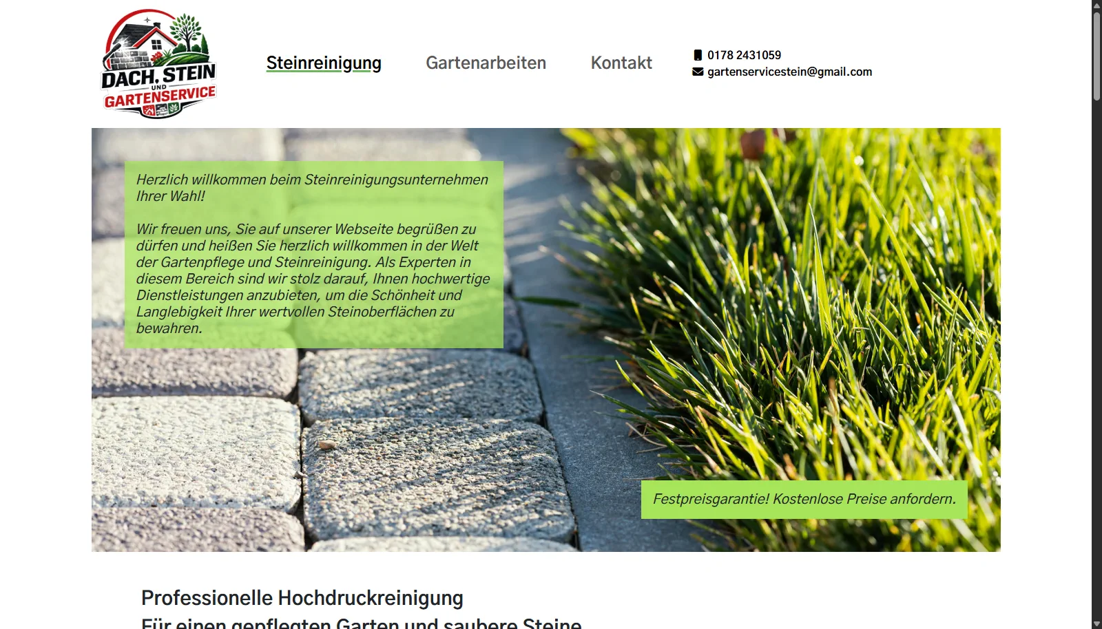 Dach, Stein und Gartenservice Website im MacBook-Mockup